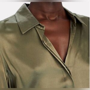 Rails Satin Olive Green Blouse NWOT